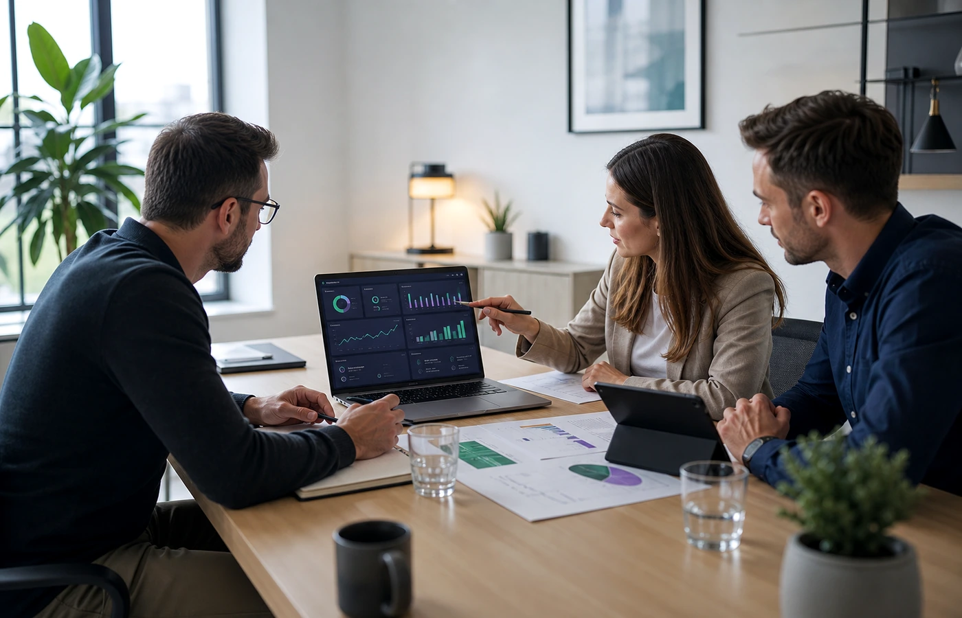 Besprechung eines Reporting-Dashboards im mittelständischen Unternehmen